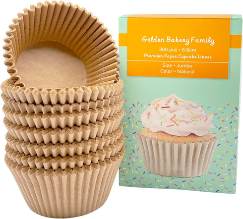 Jumbo Cupcake Liners, 300 pcs Natural Muffin Liners, Food Grade Greaseproof Paper Baking Cups for Parties.