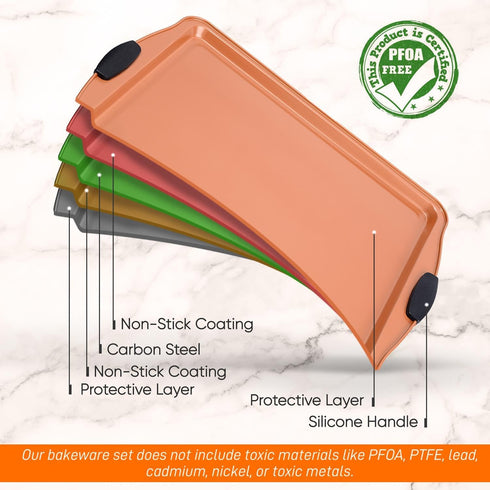 NutriChef Large Nonstick Cookie Sheet for Baking - 17" x 11" Carbon Steel Pan with Black Silicone Handles - Copper