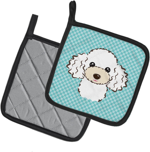 Caroline's Treasures BB1195PTHD Checkerboard Blue White Poodle Pot Holders, Kitchen Heat Resistant, 7 1/2 x 7 1/2