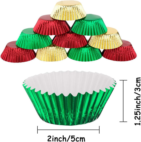 Whaline 300Pcs Foil Metallic Cupcake Liner Baking Cups, Standard Size Treat Cups for Christmas, Weddings, Birthdays,