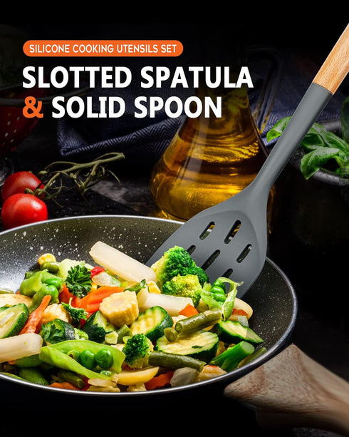 Pack of 3 Silicone Spatula - Non Stick Cooking Utensil Set - Wooden Handle Kitchen Turner for Baking