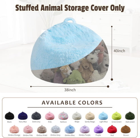 38"x40" Bean Bag Cover (No Filler), Soft Faux Fur Stuffed Animal Bean Bag Storage, Fluffy Plush Bean Bag Chair Cover