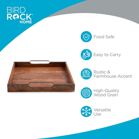 BIRDROCK HOME Wooden Serving Tray with Handles - Farmhouse Decor - Square Top Breakfast Trays - Tea Cheese Board