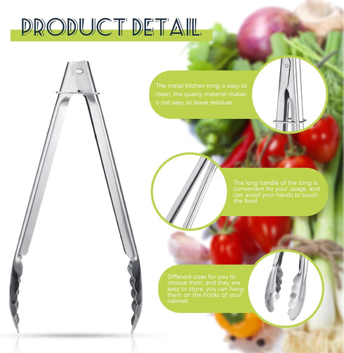 Stainless Steel Kitchen Tongs Set - 7 Inch Metal Tongs for Cooking, Salad, Grilling, Barbecue, 18 Pieces