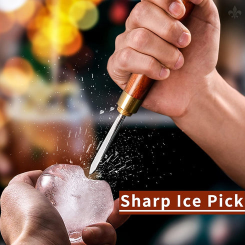 Ice Pick - 17cm / 7" Stainless Steel Ice Chipper with Wood Handle, Japanese Style Ice Crusher for Bartenders