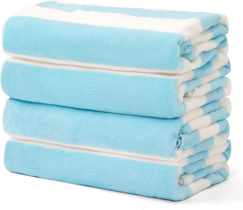 Touchat 4 Pack Cabana Stripe Beach Towels, 30 by 60 Inches Oversized Microfiber Towels Set for Pool, Kids and Adult,