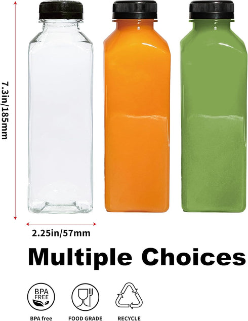 Bouolops 16oz 20pcs Empty Plastic Juice Bottles with Caps,Juice Containers for Juice, Milk and Other Beverages,Clear