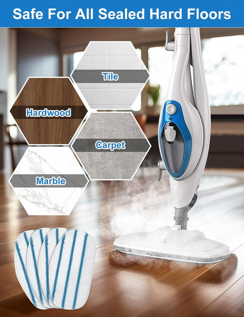 Steam Mop Pads for PurSteam ThermaPro 10-in-1 and 211 Steam Mop Cleaner, Washable Reusable Microfiber Replacement Pads