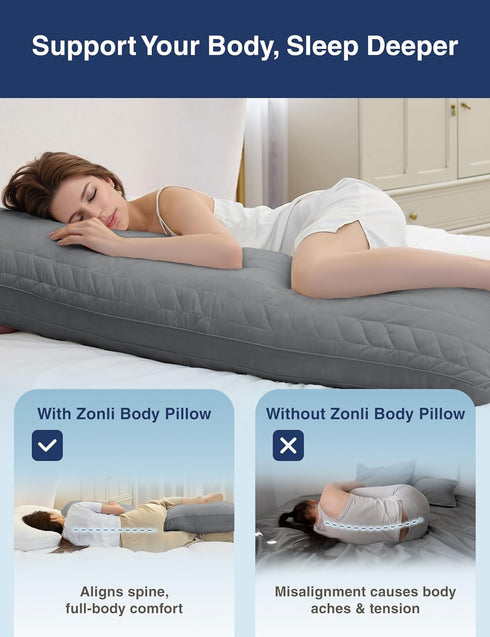 20 54 Inch, ZonLi Long Body Pillow for Adults, Firm Body Pillow with Adjustable Shredded Memory Foam, Soft Support