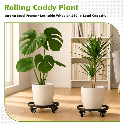 1 Packs 13.6 Inch Planterhoma Large Metal Plant Caddy Plant Dolly with Wheels Heavy-duty Iron Rolling Plant Stand