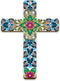 Floral Cross Wall Decor - Hand Painted Inspirational Wooden Cross, Mexican Art for Home Room Church Decoration