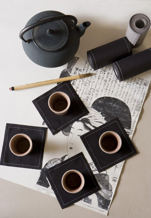 Cotton Cocktail Napkin - Black - 4.3 x 4.3 in - 50 units per roll