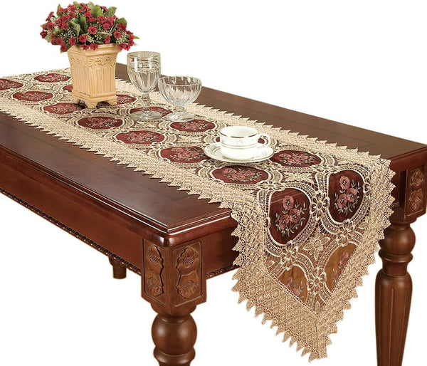 Simhomsen Embroidered Vintage Floral Lace Burgundy Table Runner 16 72 Inch