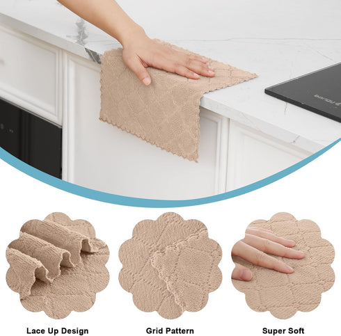 12 Pack (10 10 Inches, Homaxy Kitchen Dish Cloths x Tan), Super Soft and Absorbent Coral Velvet Dish Towels, Nonstick