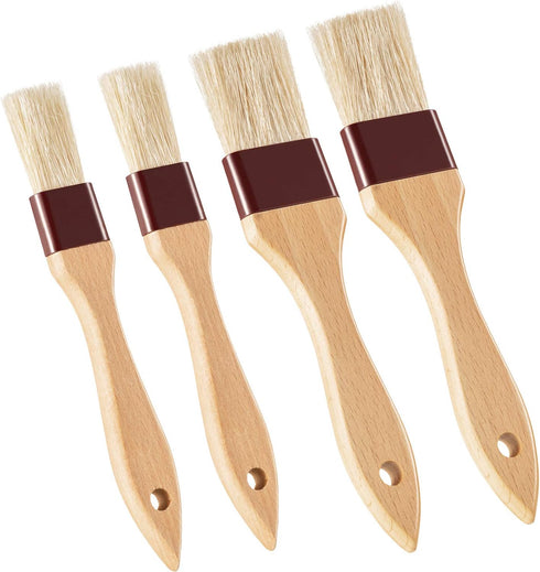 Boao 4 Pieces Natural Bristle Pastry Brush, Beech Wooden Handle Basting & BBQ Brushes for Cooking & Baking