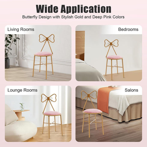 LOYALHEARTDY Modern Makeup Vanity Chair Stool Pink Bow Vanity Chair Cute Butterfly Stool Princess Chairs with Bow Knot