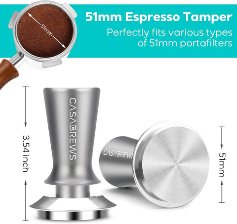CASABREWS Espresso Tamper 51mm, Premium Calibrated Coffee Tamper with Spring Loaded, Flat Stainless Steel