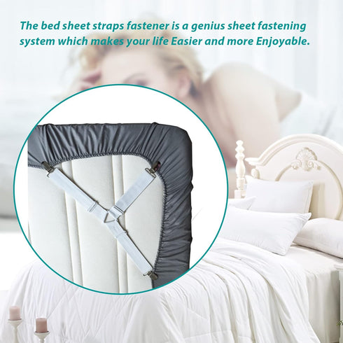 Bed Sheet Holder Straps - Fitted Sheet Keepers Fasteners, Elastic Adjustable Holders for a Wrinkle-Free Bed Sheet