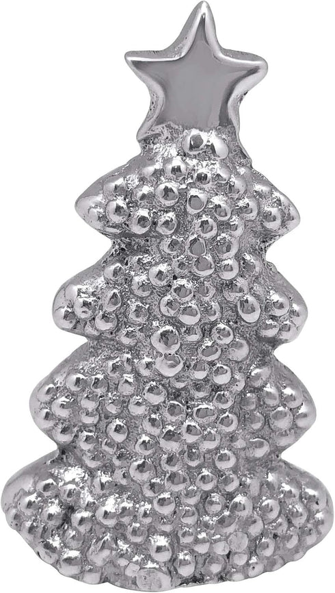 MARIPOSA DOTTY CHRISTMAS TREE NAPKIN WEIGHT | SILVER | HANDMADE IN MEXICO | RECYCLED SANDCAST ALUMINUM