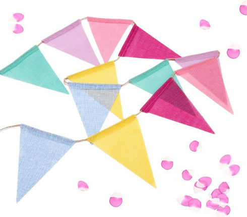 60 Flags Imitated Burlap Pennant Banner, Multicolor Fabric Triangle Rainbow Flag Bunting for Party and Festival