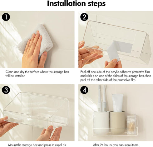 Poeland Wall Mounted Storage Organizer - No Drilling Bathroom Shelf, Clear Storage Box for RV