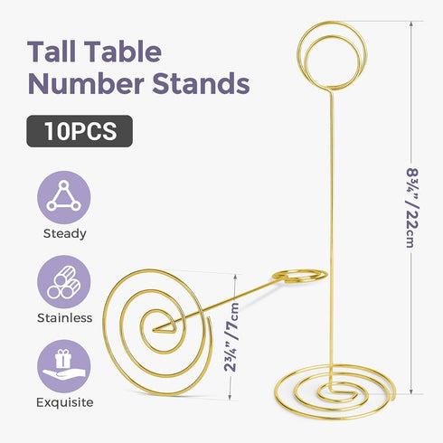 Table Number Holders 10Pcs - 8.75 Inch Tall Place Card Holders for Wedding Party Graduation Reception (Gold)