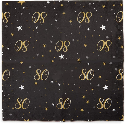 Sparkle and Bash Bulk Happy 80th Birthday Napkins - 2-Ply, Black and Gold, Pack of 100