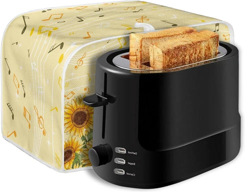 Sunflower Music Print Bread Maker Cover, Anti Dust Toaster Covers for Kitchen, 4 Slice Wide Slots