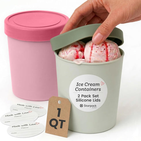 StarPack 'Freeze The Day' Homemade Ice Cream Containers (2-Pack, 1 Quart) -
