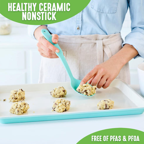 GreenLife Bakeware Healthy Ceramic Nonstick 18.5" x 13.5" Half Cookie Sheet Baking Pan, PFAS-Free, Turquoise by GreenLife
