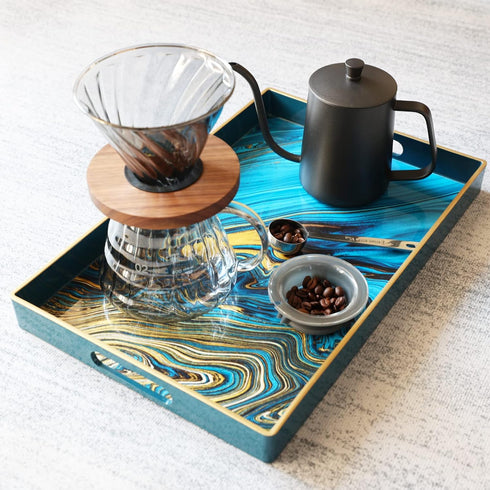 15.6 10.2" Spsyrine Serving Tray, Marble Decorative Tray Plastic Rectangular Coffee Table Tray for Living Room