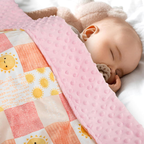 50 60 Inches Baby Blanket for Boys Girls, Super Soft Double Layer Mink Blankets with Dotted Backing, Lattice Sun