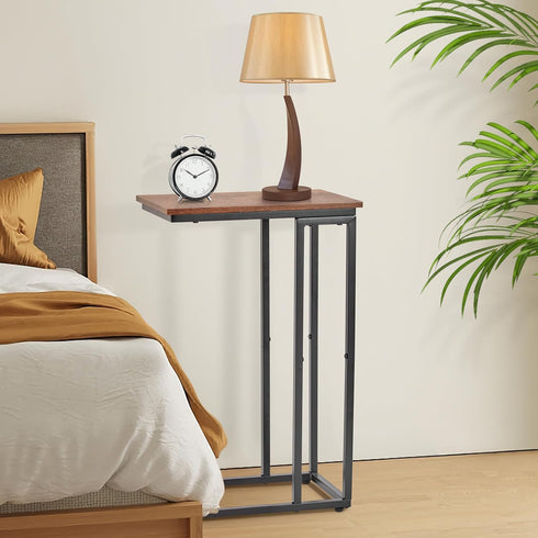 C-Shaped End Table, for Living Room, Bedroom, Small Spaces, TV Tray Couch Side Tables Laptop Table, Rustic Brown
