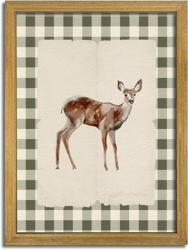 ARKZSHO Wood Framed Deer Wall Art Print, Woodland Baby Deer Canvas Poster Wall