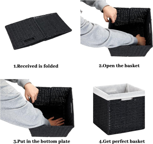 DULLEMELO Wicker Storage Baskets 11x11 Cube Bins for Organizing - Set of 2 Waterproof Woven Storage Cube