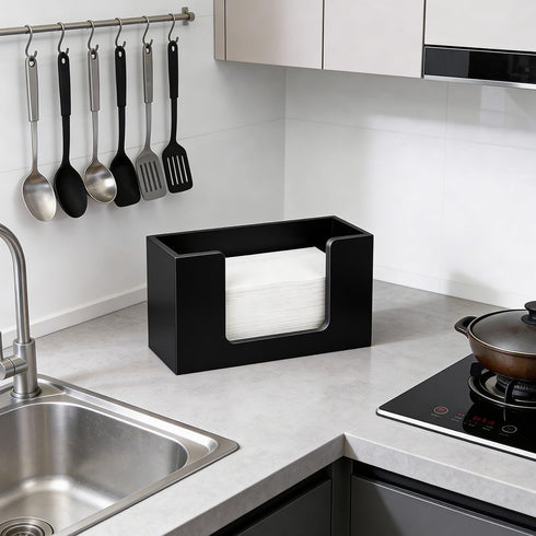 Hilislog Countertop Counter Wooden Paper Towel Dispenser Paper Towel Holder for Bathroom Black Napkin Holder Kitchen