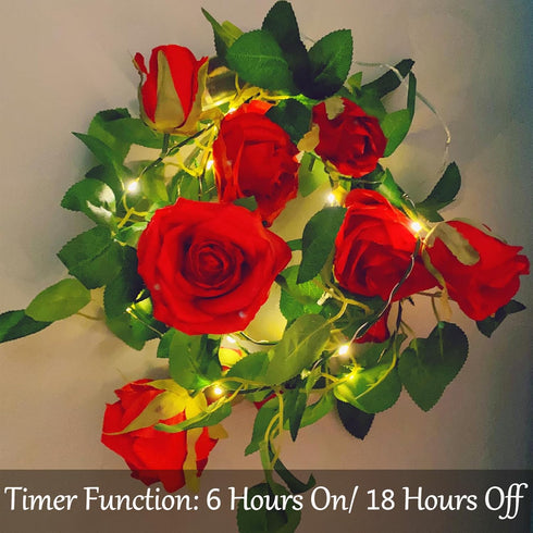 20 6.56ft Fielegen LED Rose Vine Lights with Timer, Artificial Flower Garland String Lights Hanging Rose Fake Plants