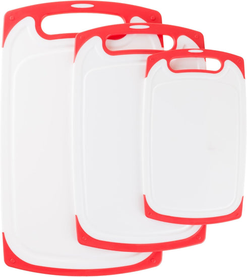 Cutting Board Set, 3 Piece Plastic Kitchen Chopping Boards for Cooking Food Prep with Juice Groove by Classic Cuisine