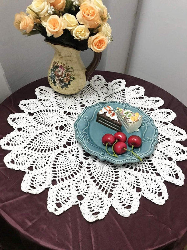 Damanni Cotton Handmade Crochet Lace Tablecloth Doilies - Round, White, 20 Inch, 2PC