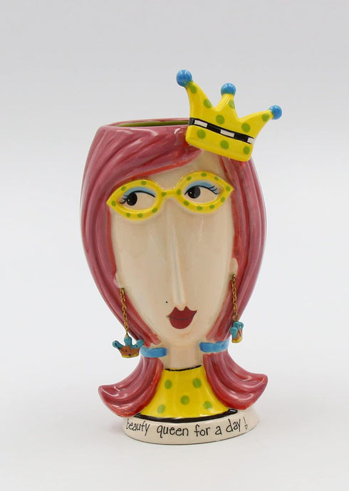 Appletree Design ATD Beauty Queen Vase, 6-1/2-Inch Tall, Pink, Cartoon, Ceramic, Oblong, Distinctive Design