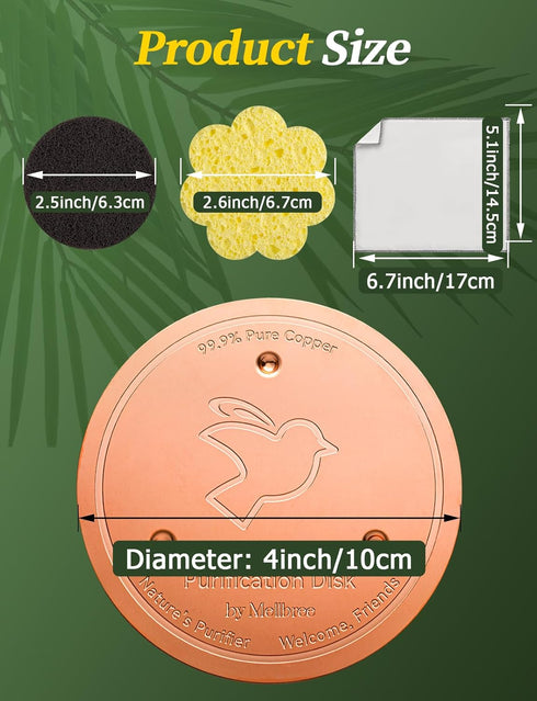 Mellbree Set, 0.6mm 99.99% Bird Bath Copper Disk & Clean Reinforced Pure Copper Cleaning Disk with Cleaning sponges