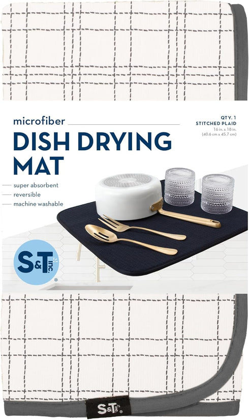 S&T INC. Dish Drying Mat, Highly Absorbent Microfiber Kitchen Counter Pad for Dishes, Utensils, Pots and Pans, Large
