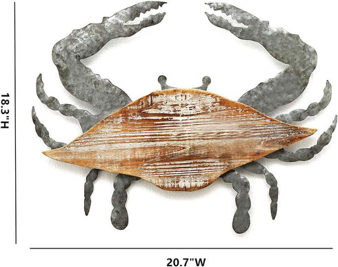 3D PARISLOFT Wood and Galvanized Ocean Theme Wall Hanging Decor (Crab), Rustic Farmhouse Decor for Living Room