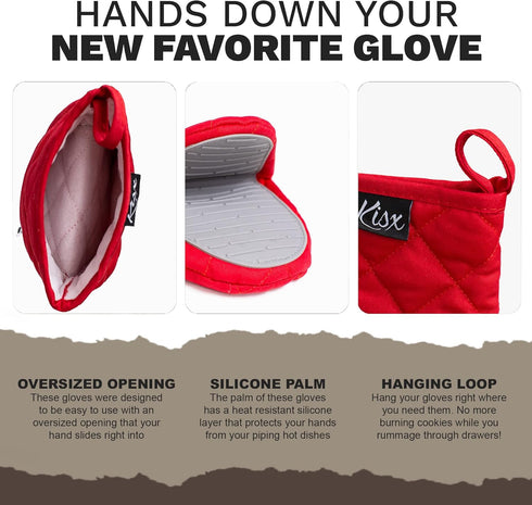 Oven Mitts Heat Resistant, Mini Silicone Gloves for Cooking, Kitchen Pot Holders & Oven Mitts Sets (Red Color)