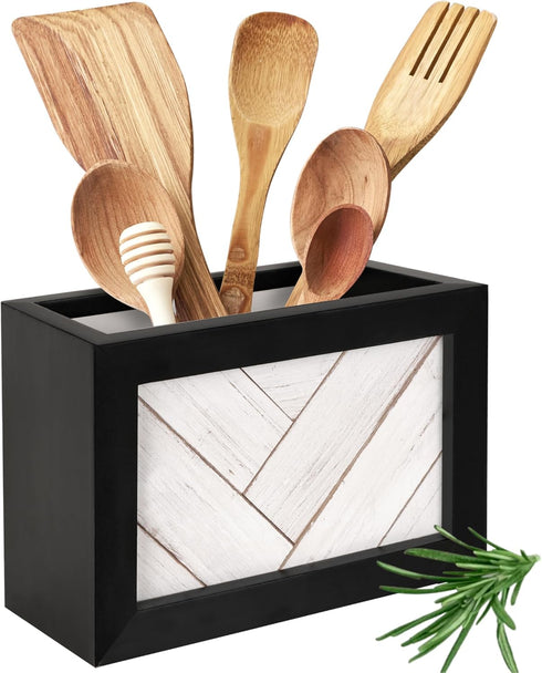 Autumn Alley Farmhouse Utensil Holder for Kitchen Counter, Unique Black and White Shiplap Design for Farmhouse Decor