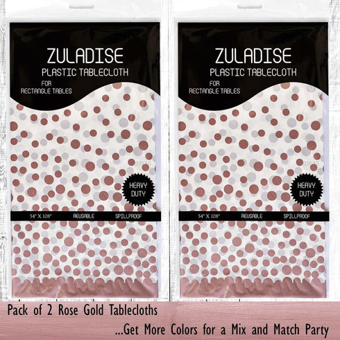 2 Pack Rose Gold Disposable Table Cloths, Plastic Table Cover for Birthday Baby Shower Rectangle Tables 54 x 108 in.