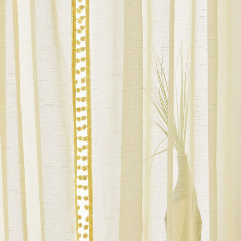 84 inch 2 Treatmentex Pom-pom Sheer Curtains for Living Room, Long Yellow Curtain Drapes for Kids Room Panels Rod