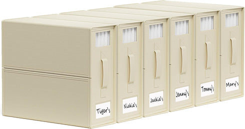 SheetCube 6 Pack Bed Sheet Organizers and Storage, Foldable Linen Closet Organizer with Window and Label, Beige