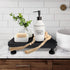 dwellington 12" Countertop Farmhouse Display Wood Riser, Decorative Black Beaded Pedestal Stand, Square Tiered Tray
