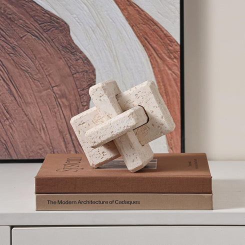 Dneuoir 3-Link Knot Resin Travertine Decor, Coffee Table Decor, Book Shelf Entry Table Decoration, Boho Decorative